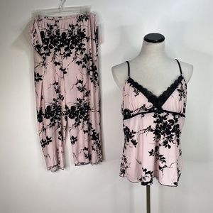 Gilligan & O’Malley 2X Pink Black Floral Sleepwear XXL micro crop pant top NEW